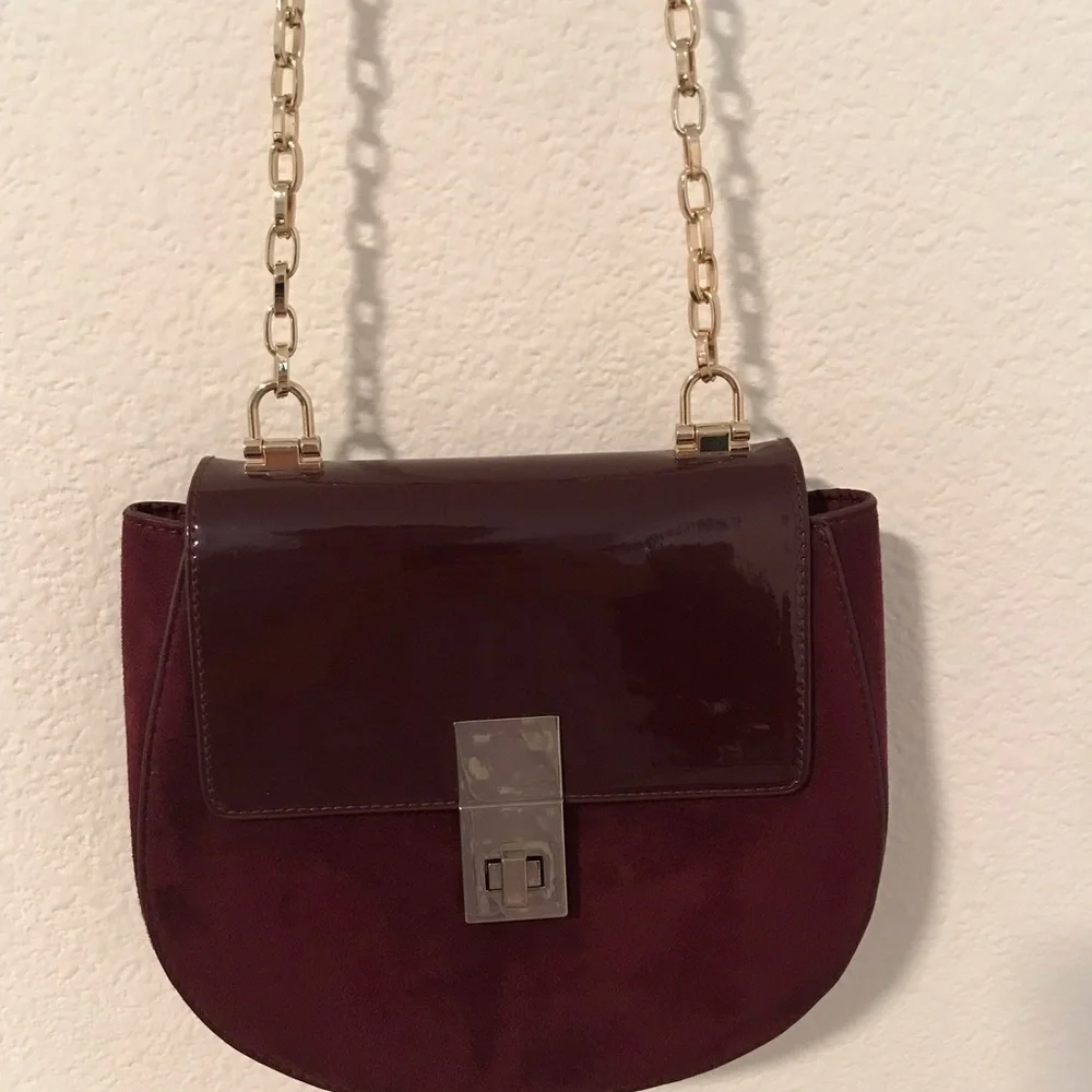 Express Burgundy Patent and Suede Crossbody